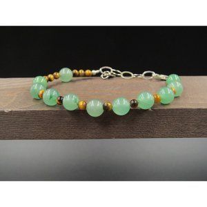 8" Sterling Silver Religious Charm Chrysoprase Stone Bracelet Vintage Elegant